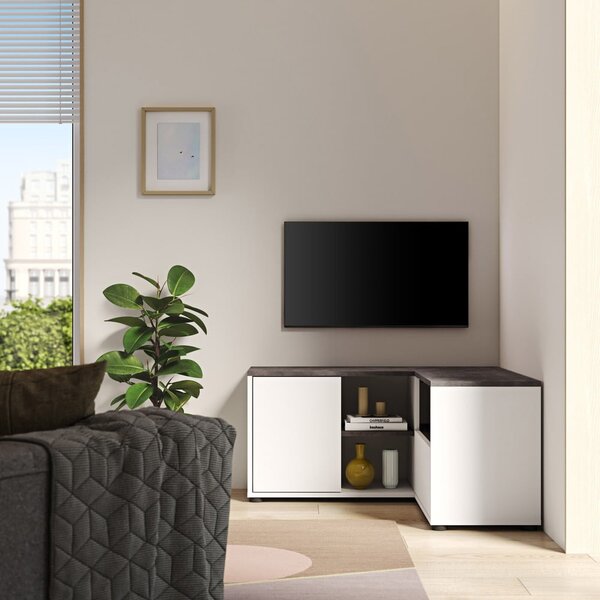 Bijela/siva TV komoda u betonskom dekoru 90x45 cm Angle – TemaHome