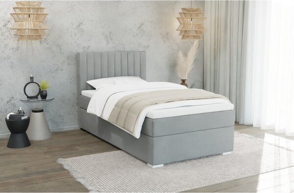 Svijetlo sivi tapecirani krevet s prostorom za pohranu s podnicom 100x200 cm Bunny – Ropez