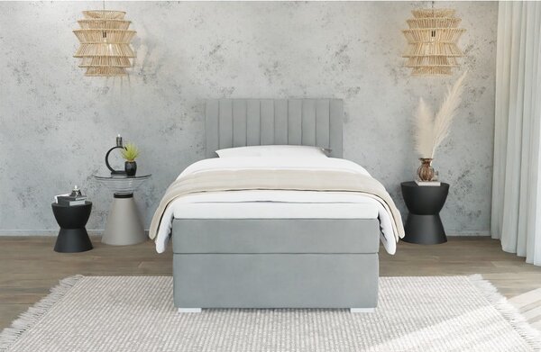 Svijetlo sivi tapecirani krevet s prostorom za pohranu s podnicom 100x200 cm Bunny – Ropez