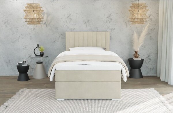 Bež tapecirani krevet s prostorom za pohranu s podnicom 100x200 cm Bunny – Ropez