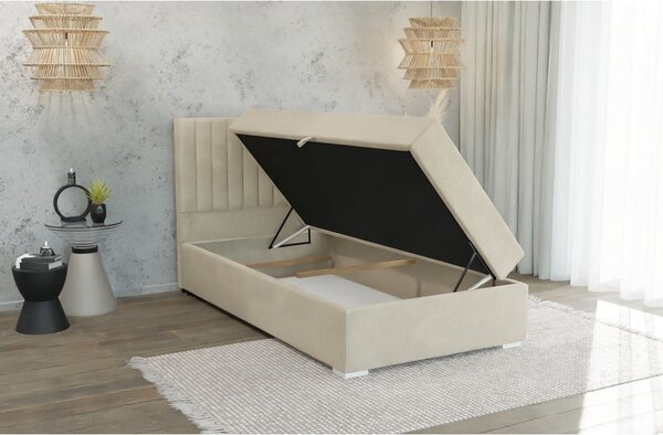 Bež tapecirani krevet s prostorom za pohranu s podnicom 100x200 cm Bunny – Ropez