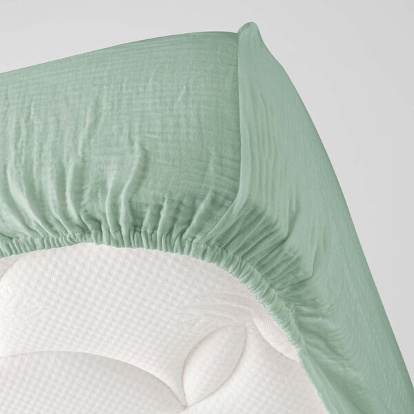 Svijetlo zelena plahta s gumom od muslina 140x190 cm Angelia – douceur d'intérieur
