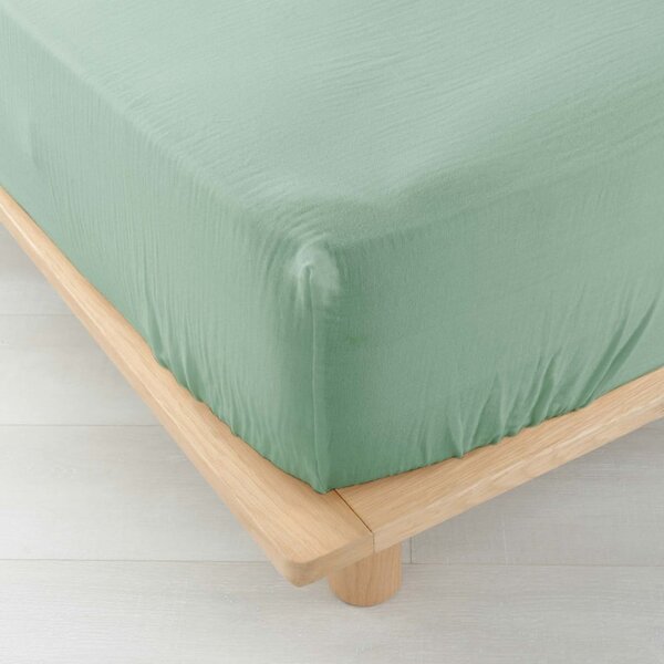 Svijetlo zelena plahta s gumom od muslina 140x190 cm Angelia – douceur d'intérieur
