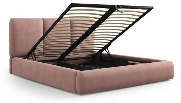 Svijetlo ružičasti tapecirani bračni krevet s prostorom za pohranu s podnicom 140x200 cm Brody – Mazzini Beds
