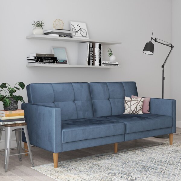 Plava baršunasti sklopiva sofa 207 cm Lilly – Støraa