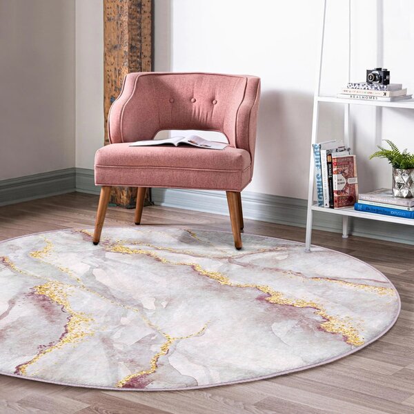 Svijetlo ružičasti/u zlatnoj boji periv okrugao tepih ø 80 cm Marble – Mila Home