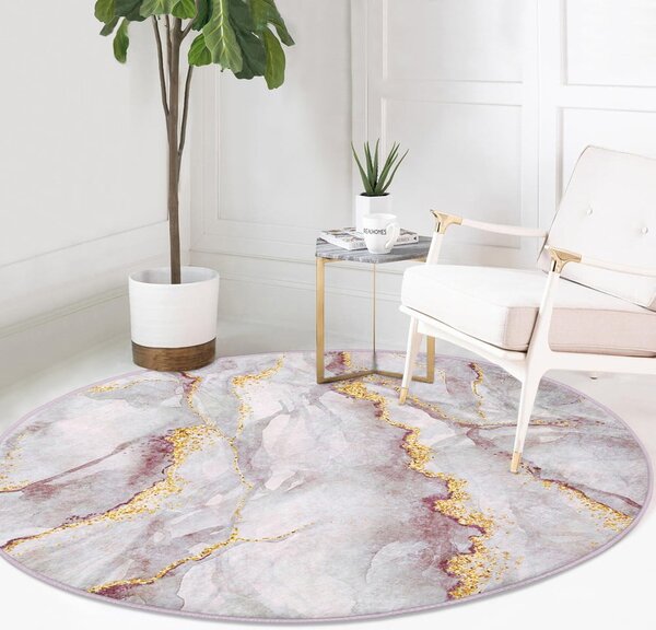 Svijetlo ružičasti/u zlatnoj boji periv okrugao tepih ø 80 cm Marble – Mila Home