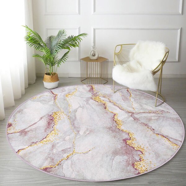 Svijetlo ružičasti/u zlatnoj boji periv okrugao tepih ø 80 cm Marble – Mila Home