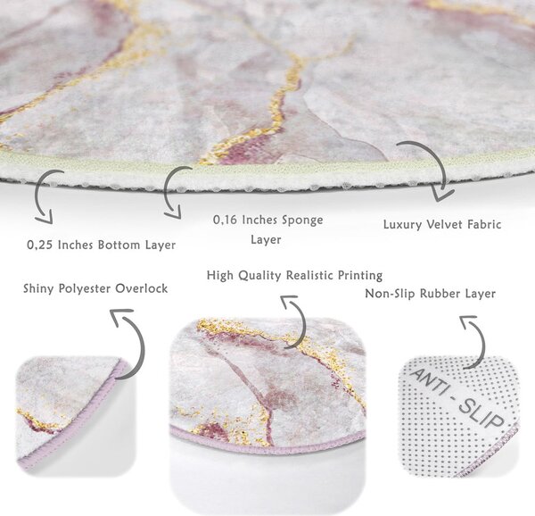 Svijetlo ružičasti/u zlatnoj boji periv okrugao tepih ø 80 cm Marble – Mila Home