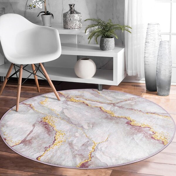 Svijetlo ružičasti/u zlatnoj boji periv okrugao tepih ø 80 cm Marble – Mila Home