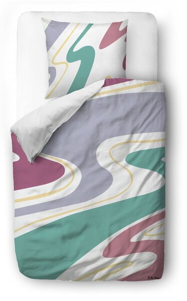 Bijela/plava posteljina za krevet za jednu osobu od pamučnog satena 140x200 cm Student Collection – Butter Kings