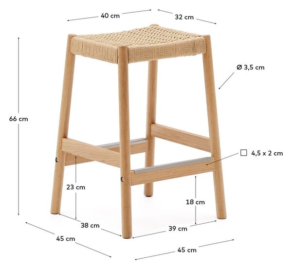Barske stolice u setu 2 kom od punog hrasta u prirodnoj boji (visine sjedala 66 cm) Yalia – Kave Home