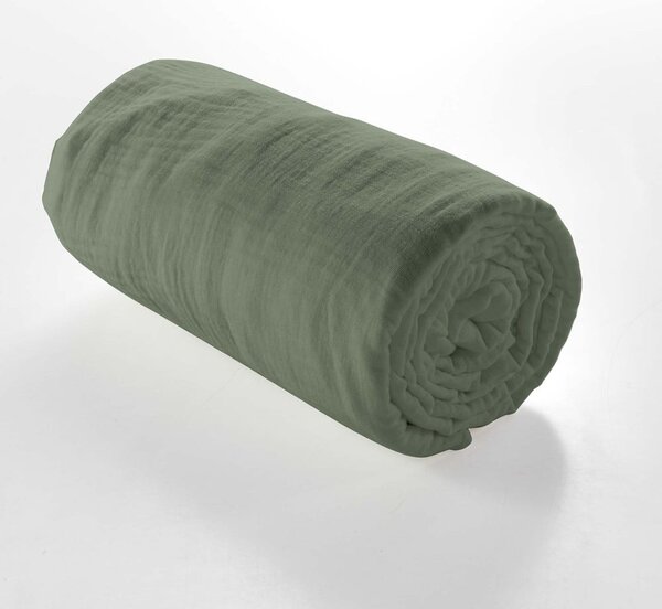 Kaki zelena plahta s gumom od muslina 160x200 cm Angelia – douceur d'intérieur