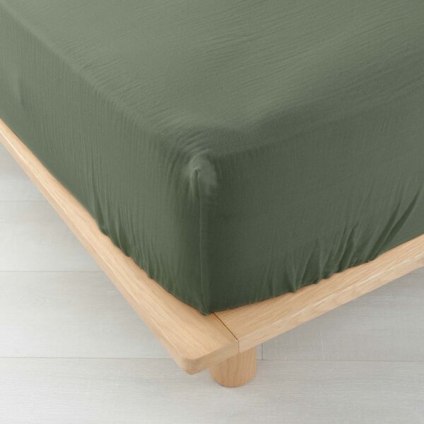 Kaki zelena plahta s gumom od muslina 160x200 cm Angelia – douceur d'intérieur