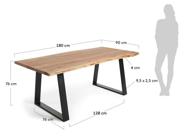 Blagovaonski stol s pločom stola od bagrema u prirodnoj boji 90x180 cm Alaia – Kave Home