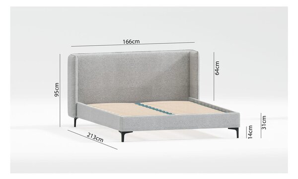 Sivi tapecirani bračni krevet s podnicom 160x200 cm Basti – Ropez