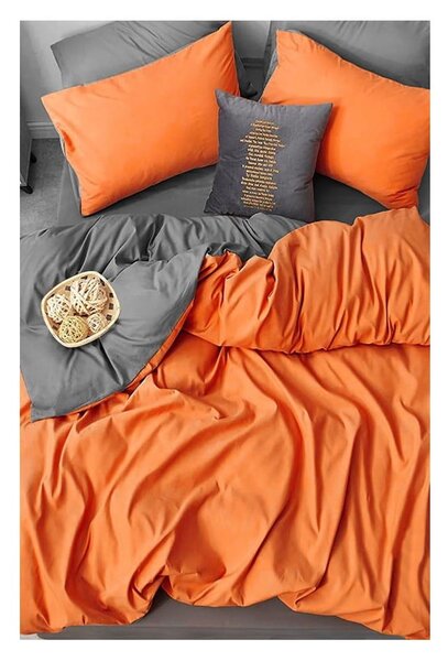 Narančasta/siva pamučna posteljina za bračni krevet/za produženi krevet s uključenom plahtom/4-dijelna 200x220 cm – Mila Home