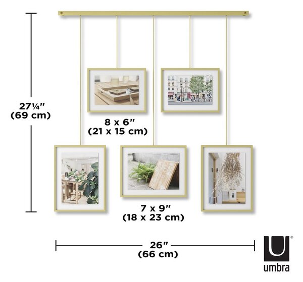 Metalni viseći okviri u setu 5 kom u zlatnoj boji 66x69 cm Exhibit – Umbra