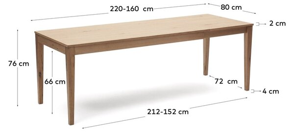 Proširiv blagovaonski stol s pločom stola u dekoru hrasta u prirodnoj boji 80x160 cm Yain – Kave Home