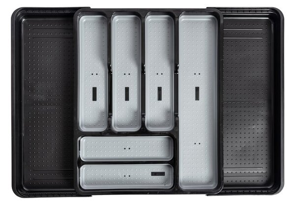 Crno-sivi rastezljivi plastični organizator pribora za ladicu 41,5 x 35 cm - Addis