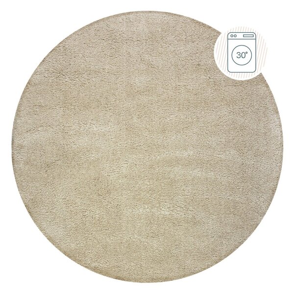 Bež perivi okrugao tepih od recikliranih vlakna 133x133 cm Fluffy – Flair Rugs