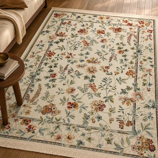 Krem tepih viskozan 95x140 cm Oriental Flowers – Nouristan
