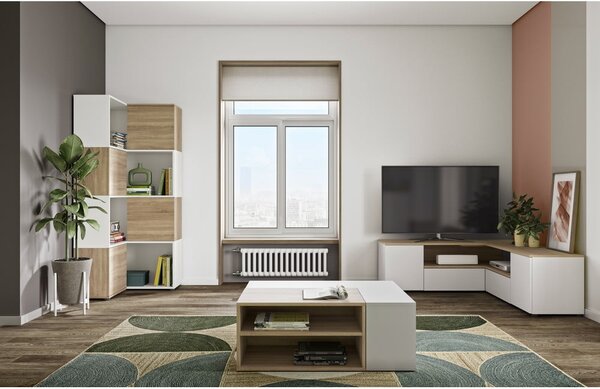 Bijela/u prirodnoj boji TV komoda u dekoru hrasta 130x46 cm Angle – TemaHome