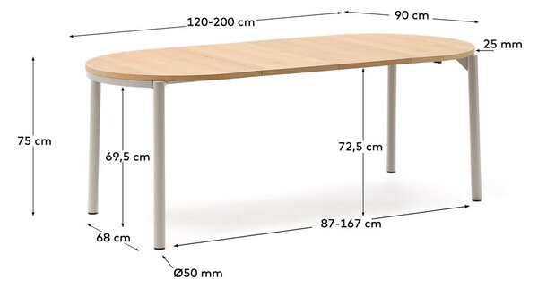 Proširiv blagovaonski stol s pločom stola u dekoru hrasta u prirodnoj boji 90x120 cm Montuiri – Kave Home