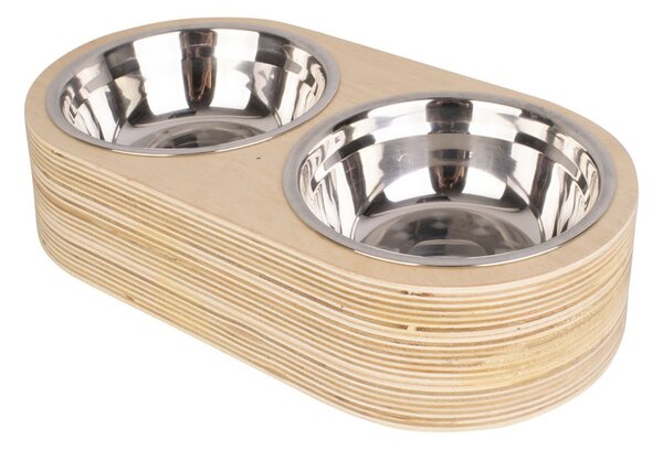 Set od 2 metalne zdjele u svijetlom drvenom postolju PT LIVING Pet, širine 15,6 cm