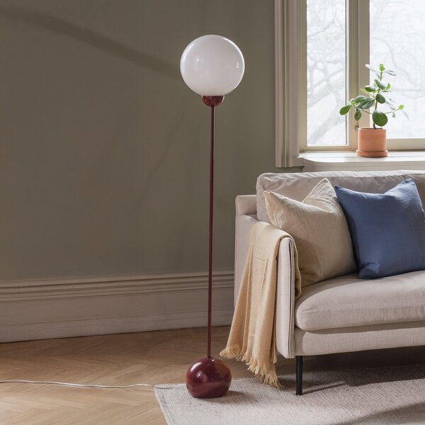 Globen Lighting Ripley podna lampa, bordo staklo, 144 cm, Bijela, Dnevni boravak/blagovaonica, Staklo