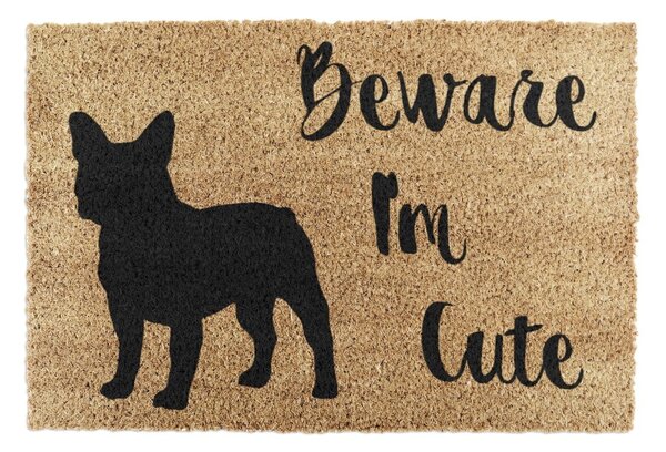 Otirač od kokosovih vlakana 40x60 cm Beware I'm Cute French Bulldog – Artsy Doormats