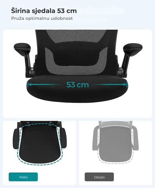 Uredska stolica ERGO sa sklopivim naslonima za ruke, maks. 120 kg, crna SongmicsHome