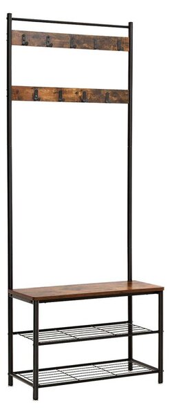 Vješalica HENRY s klupom i stalkom za cipele u industrijskom stilu, 32x70x175 cm, smeđa/crna Vasagle