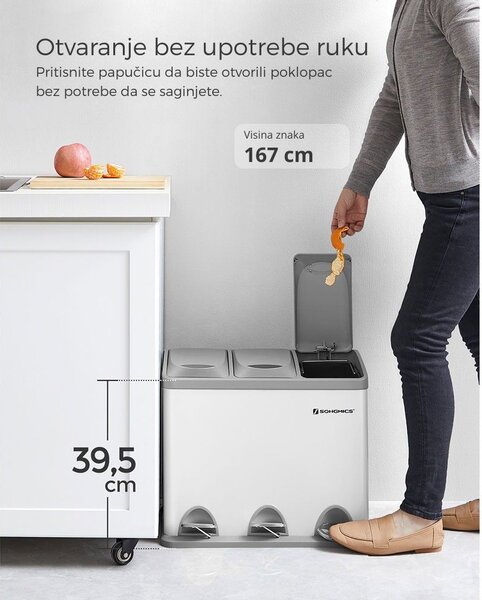 Kanta za odvajanje otpada SORT, 24 l (3x8 l), siva/bijela SongmicsHome