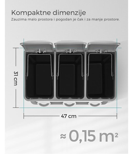 Kanta za odvajanje otpada SORT, 24 l (3x8 l), siva/bijela SongmicsHome