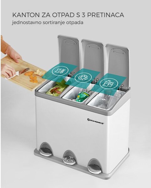 Kanta za odvajanje otpada SORT, 24 l (3x8 l), siva/bijela SongmicsHome