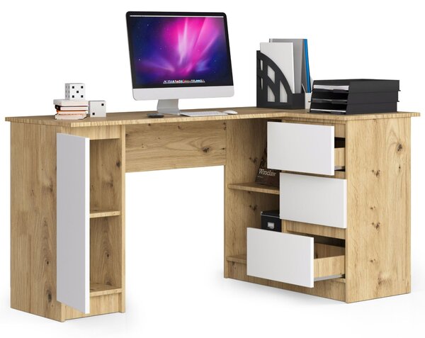 Kutni PC stolić Bevin (hrast artisan + bijela) (D)