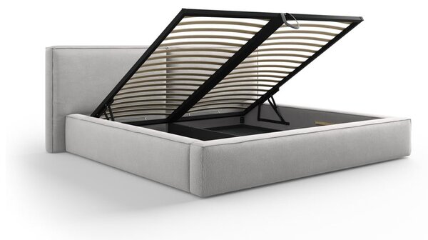 Svijetlo sivi tapecirani bračni krevet s prostorom za pohranu s podnicom 180x200 cm Arendal – Cosmopolitan Design