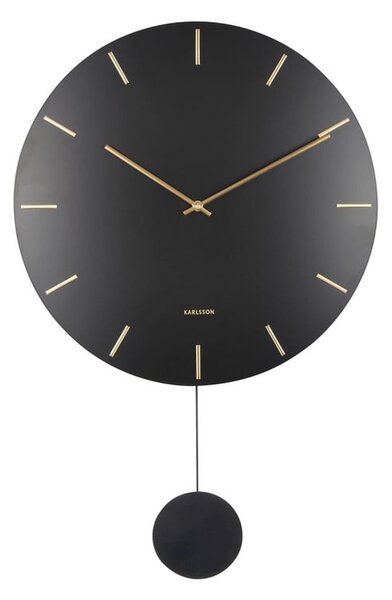 Crni zidni sat s njihalom Karlsson Impressive, ø 20 cm