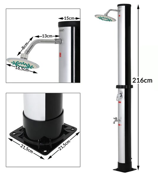 Solarni tuš KARIBIK, 35 l, srebrni/crni Jurhan