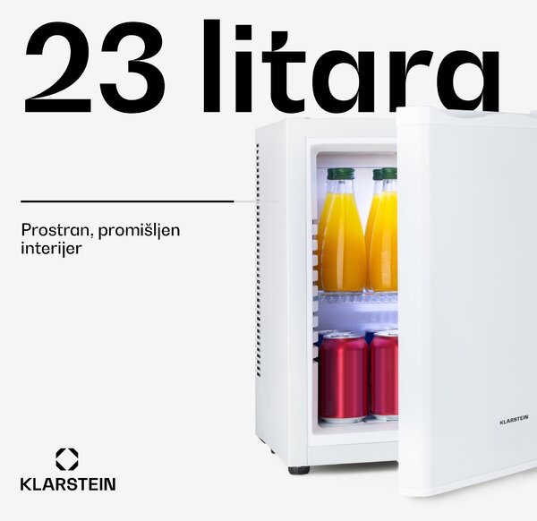 Klarstein Happy Hour 23, minibar, 23 L, 5 - 15 ° C, energetska klasa G, tihi rad, 23 dB, LED svjetlo, bijeli