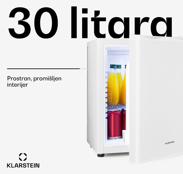 Klarstein Happy Hour 30, minibar, 30 L, 5 - 15 ° C, energetska klasa G, tihi rad, 25 dB, LED svjetlo, bijeli