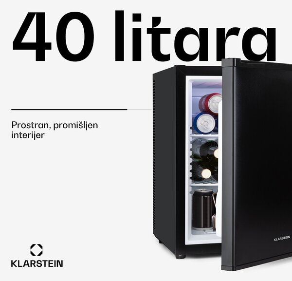 Klarstein Happy Hour 40, minibar, 40 L, 5 - 15 ° C, tihi rad, 23 dB, LED svjetlo, crni