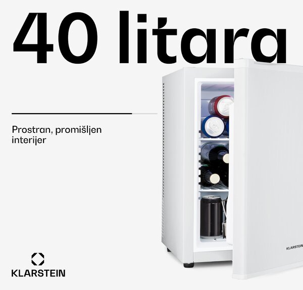 Klarstein Happy Hour 40, minibar, 40 L, 5 - 15 ° C, tihi rad, 23 dB, LED svjetlo, bijeli