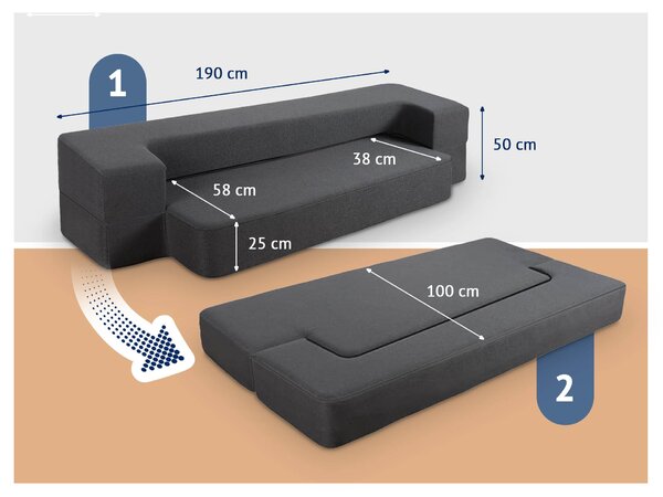 Sklopiva sofa - krevet Dormeo tamnosiva