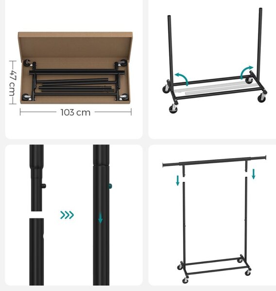 Stalak za odjeću na kotačićima INEZ, max. 90 kg, 83,5x45x160 cm, crna SongmicsHome