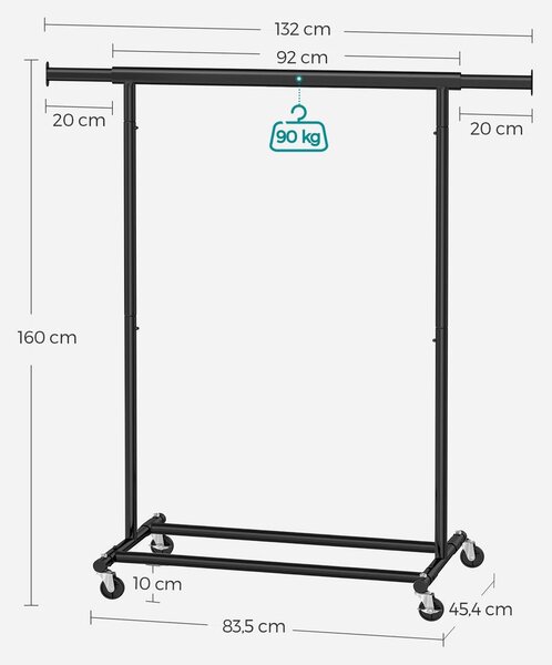 Stalak za odjeću na kotačićima INEZ, max. 90 kg, 83,5x45x160 cm, crna SongmicsHome