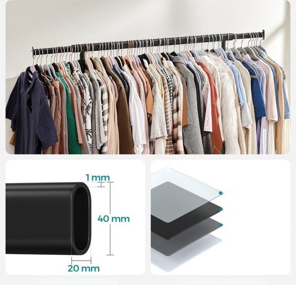 Stalak za odjeću na kotačićima INEZ, max. 90 kg, 83,5x45x160 cm, crna SongmicsHome