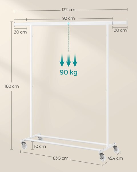 Stalak za odjeću na kotačićima INEZ, max. 90 kg, 83,5x45x160 cm, bijela SongmicsHome