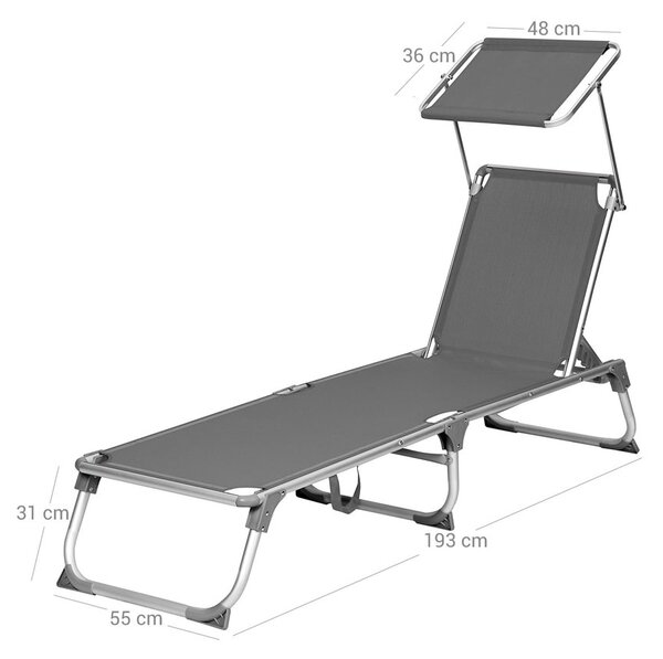 Vrtna ležaljka MALIBU s podesivim sjenilom, 193x55x31, siva SongmicsHome
